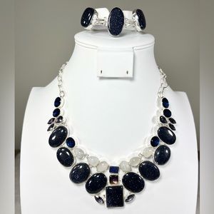 Blue Sunstone Moonstone Lapis 925 Large Necklace & Bracelet